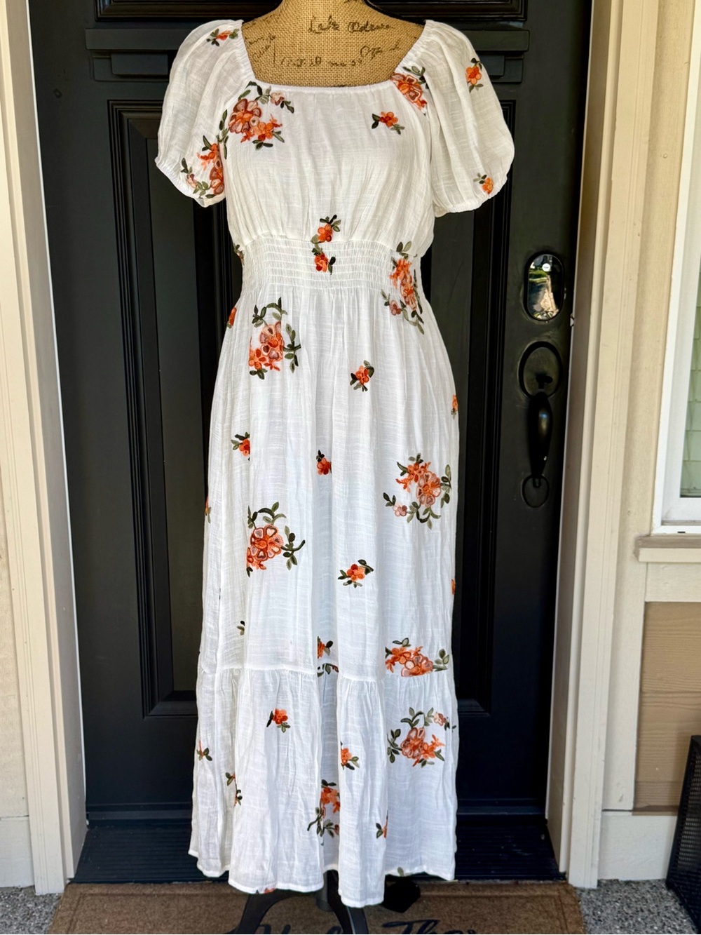 Anthropologie Kindred Embroidered Cottagecore Boho Floral Maxi White Petite